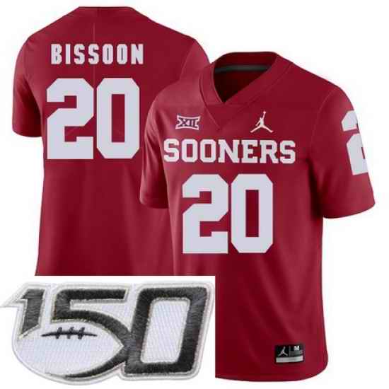 Oklahoma Sooners 20 Najee Bissoon Red College Football Stitched 150th Anniversary Patch Jersey